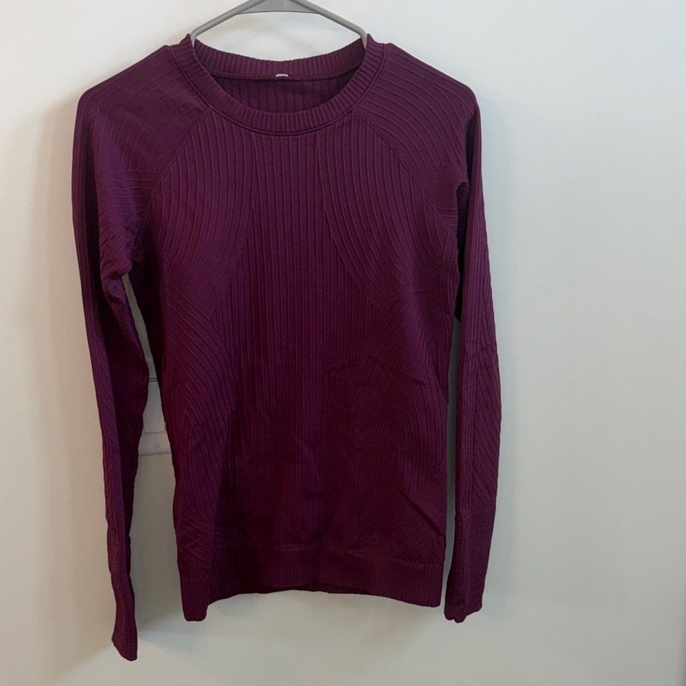 Lulu Women’s Maroon/Fucisha Long Sleeve Ribbed Top